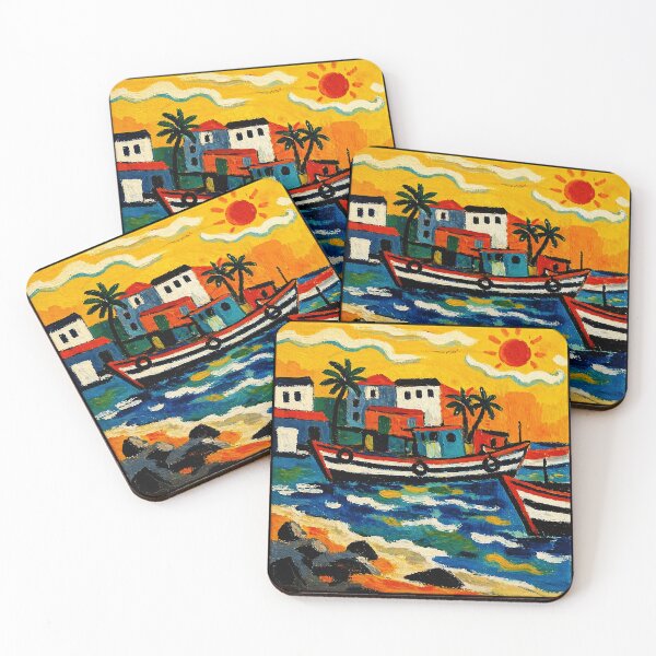 Item preview, Colorful Tropical Fishing Boats Coastal Village Folk designed and sold by Modaozushi216.