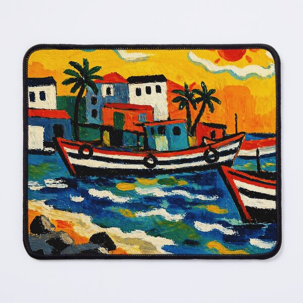 Item preview, Colorful Tropical Fishing Boats Coastal Village Folk designed and sold by Modaozushi216.