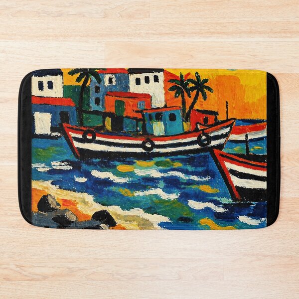 Item preview, Colorful Tropical Fishing Boats Coastal Village Folk designed and sold by Modaozushi216.