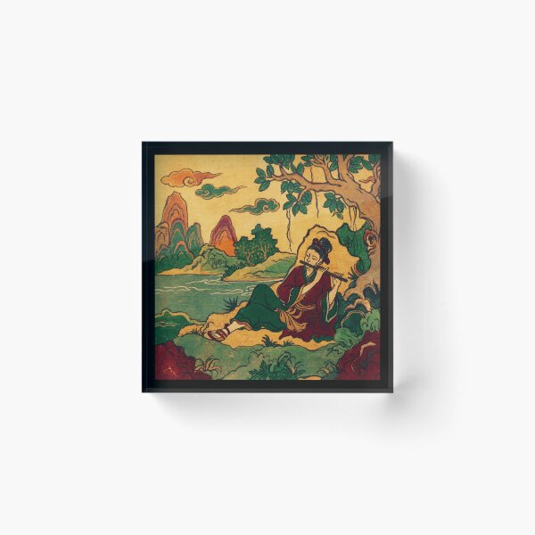 Item preview, Vintage East Asian Folk Musician Beside Riverside Mountain Landscape designed and sold by eliramaison.
