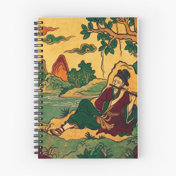 Item preview, Vintage East Asian Folk Musician Beside Riverside Mountain Landscape designed and sold by eliramaison.