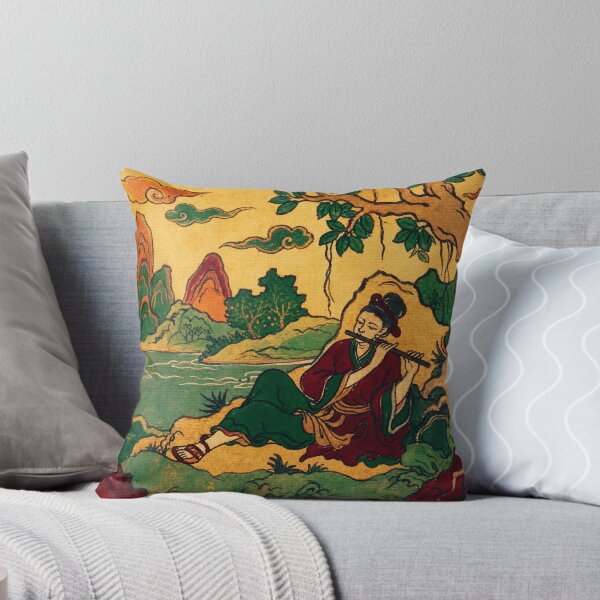Item preview, Vintage East Asian Folk Musician Beside Riverside Mountain Landscape designed and sold by eliramaison.