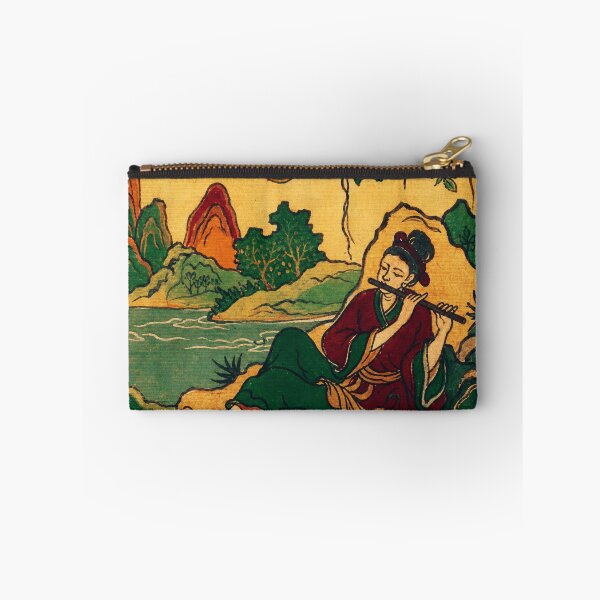 Item preview, Vintage East Asian Folk Musician Beside Riverside Mountain Landscape designed and sold by eliramaison.