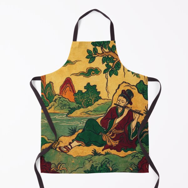 Item preview, Vintage East Asian Folk Musician Beside Riverside Mountain Landscape designed and sold by eliramaison.