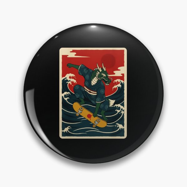 Item preview, Skateboarding Dragon Riding Ocean Waves in Retro Japanese designed and sold by JordynLadukeg65.