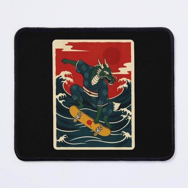 Item preview, Skateboarding Dragon Riding Ocean Waves in Retro Japanese designed and sold by JordynLadukeg65.