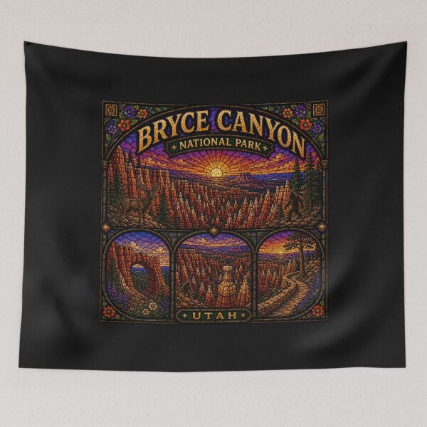 Item preview, Bryce Canyon National Park Stained-Glass Retro Sunset designed and sold by Swanny's Custom T-shirt and Gift Designs.