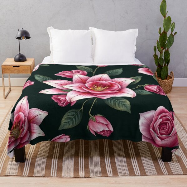 Item preview, Elegant Pink Floral Botanical Pattern On Dark Background designed and sold by IntelliMindDesigns.