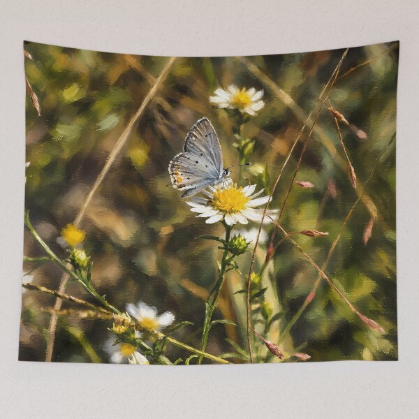 Item preview, Blue Butterfly on Wild Daisy Oil Painting Nature Photography Art designed and sold by Blossom-Breeze.