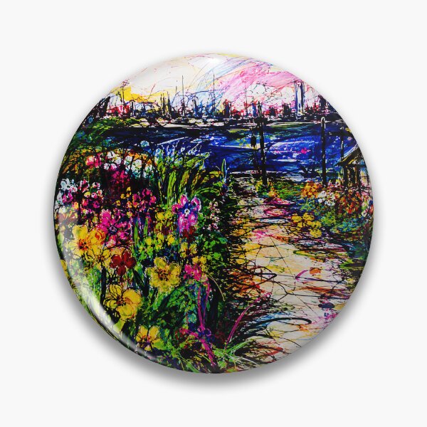 Item preview, Colorful Abstract Garden Path Painting with Waterfront City Skyline designed and sold by eliramaison.