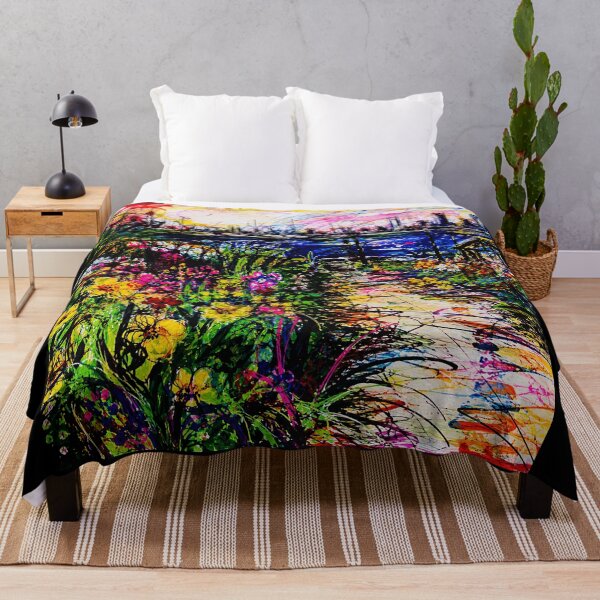Item preview, Colorful Abstract Garden Path Painting with Waterfront City Skyline designed and sold by eliramaison.