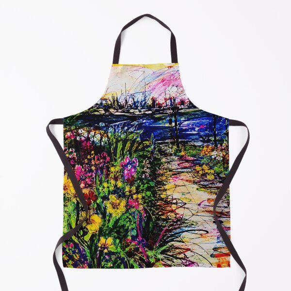 Item preview, Colorful Abstract Garden Path Painting with Waterfront City Skyline designed and sold by eliramaison.