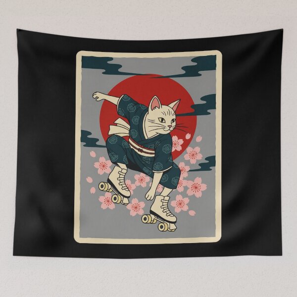 Item preview, Roller Skating Cat in Vintage Japanese Sunset Poster Style designed and sold by JordynLadukeg65.