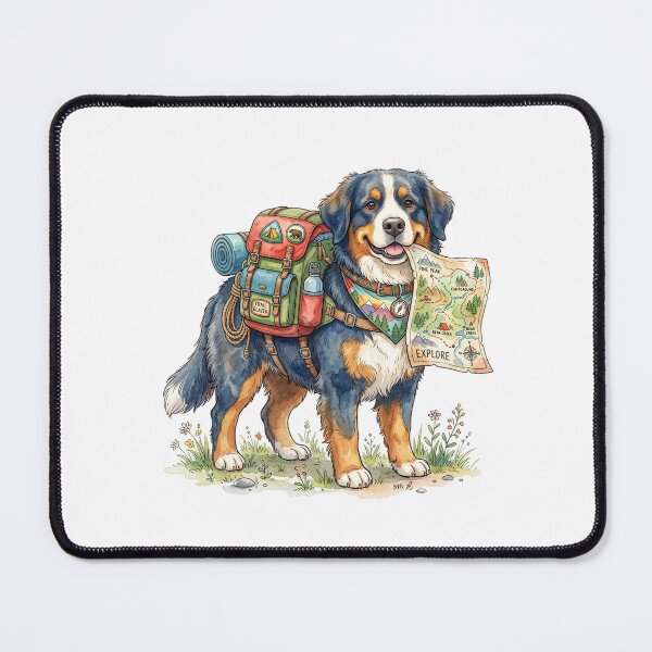 Item preview, Cute Bernese Mountain Dog Hiking Trail Blazer - Funny Watercolor Camping Dog Art designed and sold by PictoVibe.
