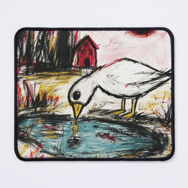 Item preview, Expressionist White Bird Painting Beside Quiet Pond and Red Cottage designed and sold by eliramaison.
