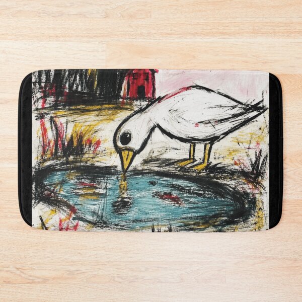 Item preview, Expressionist White Bird Painting Beside Quiet Pond and Red Cottage designed and sold by eliramaison.