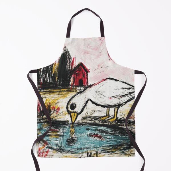 Item preview, Expressionist White Bird Painting Beside Quiet Pond and Red Cottage designed and sold by eliramaison.