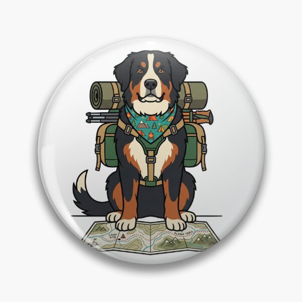 Item preview, Cute Bernese Mountain Dog Alpine Trail - Funny Camping Hiker Dog Art designed and sold by PictoVibe.