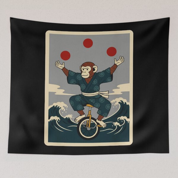 Item preview, Juggling Monkey on Unicycle with Vintage Wave Poster Style designed and sold by JordynLadukeg65.
