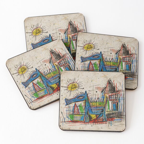 Item preview, Abstract Blue Dog City Drawing With Whimsical Sketch designed and sold by Modaozushi216.