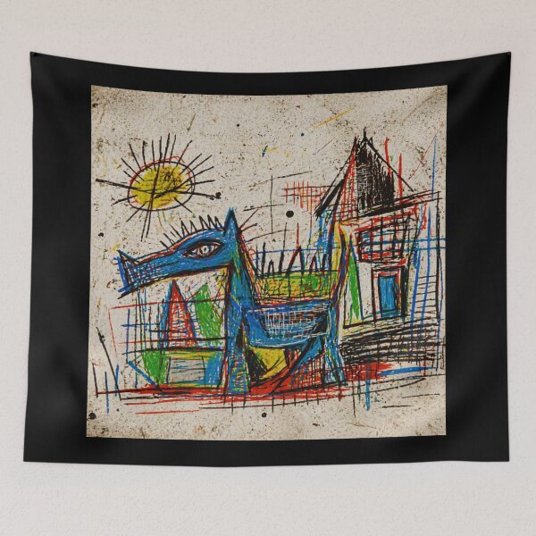Item preview, Abstract Blue Dog City Drawing With Whimsical Sketch designed and sold by Modaozushi216.
