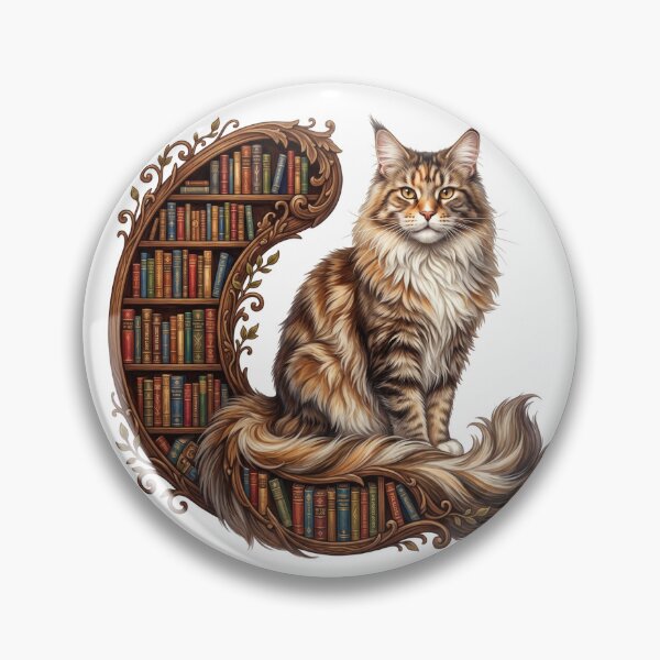 Item preview, Maine Coon Cat Bookshelf Watercolor - Funny Reading Cat Society Book Lover Art designed and sold by PictoVibe.