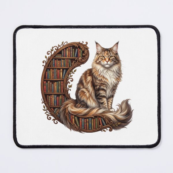 Item preview, Maine Coon Cat Bookshelf Watercolor - Funny Reading Cat Society Book Lover Art designed and sold by PictoVibe.