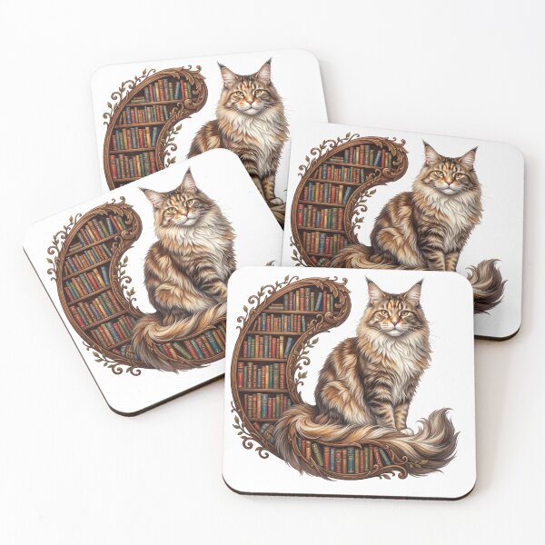 Item preview, Maine Coon Cat Bookshelf Watercolor - Funny Reading Cat Society Book Lover Art designed and sold by PictoVibe.