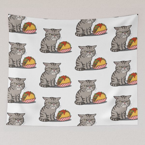 Item preview, Grumpy Cat No Cilantro Meme - Funny Tabby Cat Staring at Taco Art designed and sold by PictoVibe.