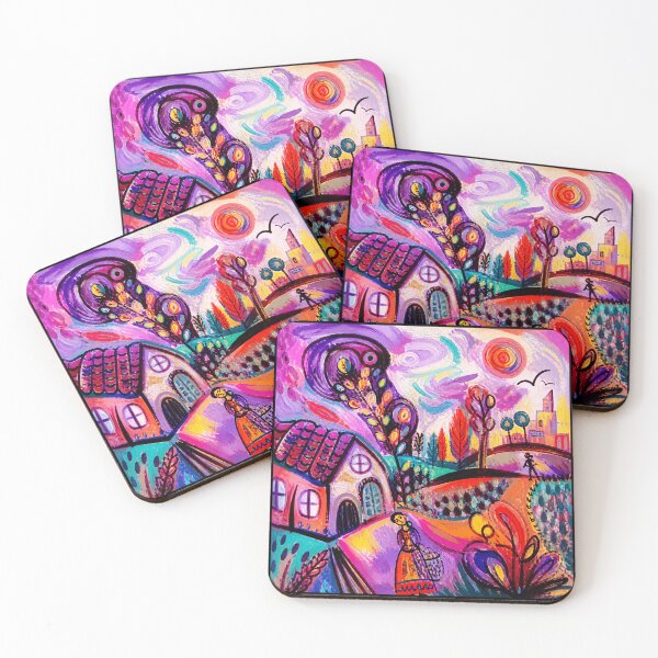 Item preview, Whimsical Countryside Village Colorful Folk Dreamscape Painting designed and sold by eliramaison.
