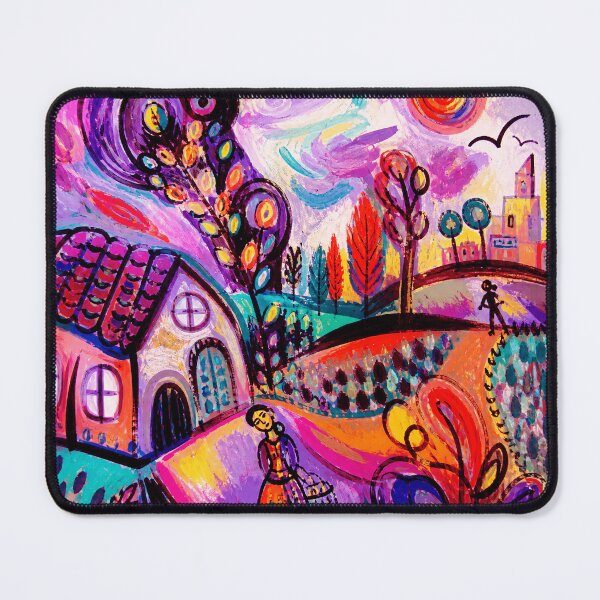 Item preview, Whimsical Countryside Village Colorful Folk Dreamscape Painting designed and sold by eliramaison.
