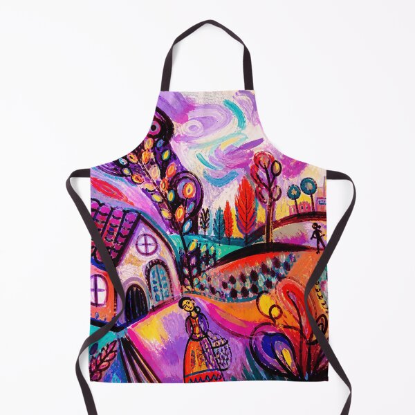Item preview, Whimsical Countryside Village Colorful Folk Dreamscape Painting designed and sold by eliramaison.