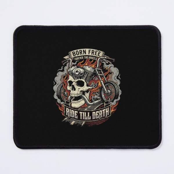 Item preview, Ride Till Death Born Free Forever Two Wheels – Flaming Skull Motorcycle Biker Design designed and sold by DesignDoodleArt.