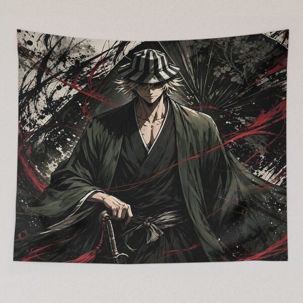 Artikelvorschau, Urahara Kisuke Crimson Shadow Art | Bleach Dark Anime Samurai Fan Design entworfen und verkauft von Dyan4.