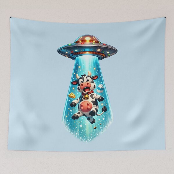 Item preview, Cow Abduction UFO Cartoon | Retro Sci-Fi  designed and sold by Moons Studio.