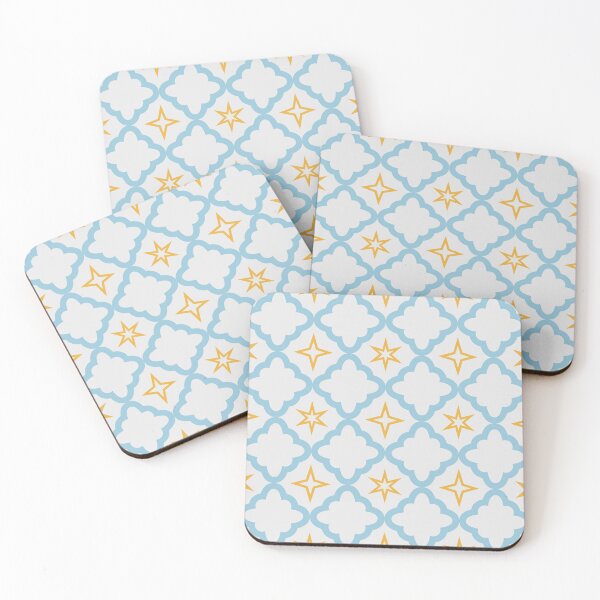 Item preview, Bubbly Starry Quatrefoil Print - Island Wave Blue, Sunshine Yellow & White designed and sold by Daniel Bevis Design.