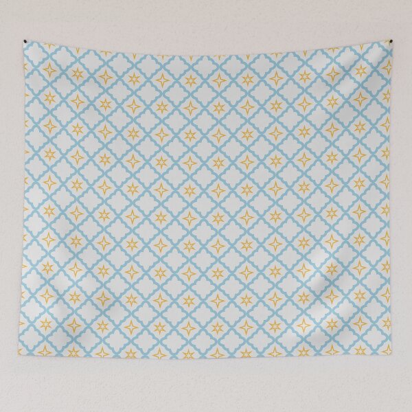 Item preview, Bubbly Starry Quatrefoil Print - Island Wave Blue, Sunshine Yellow & White designed and sold by Daniel Bevis Design.