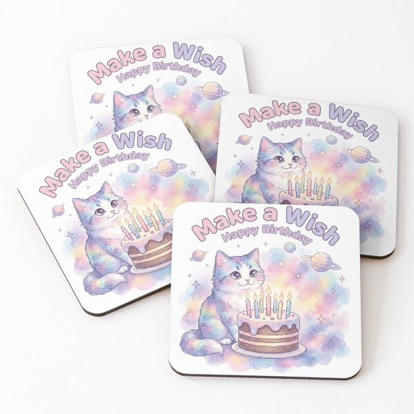 Item preview, Make A Wish Happy Birthday : Pastel Galaxy Cat Floating in Space designed and sold by LaniDigitalNook.