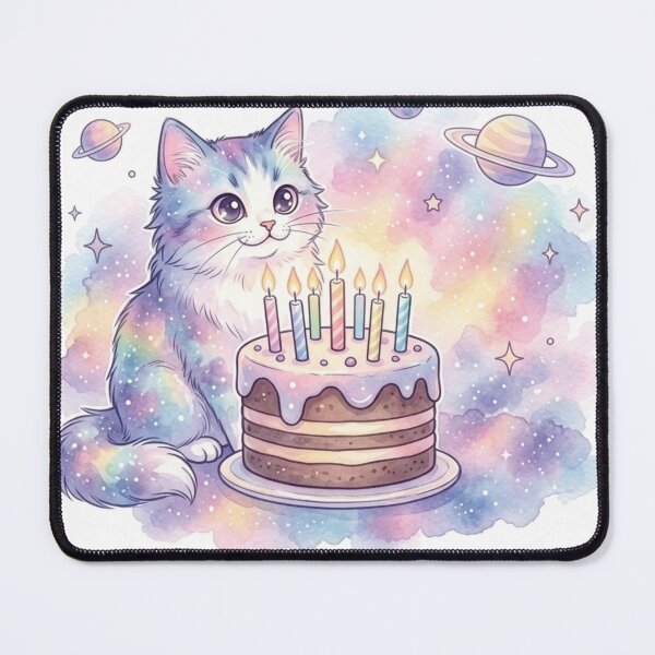 Item preview, Make A Wish Happy Birthday : Pastel Galaxy Cat Floating in Space designed and sold by LaniDigitalNook.