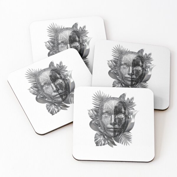 Item preview, Luxury Dual Face Mask Wall Art – Black & Silver Metallic Botanical Gothic Design designed and sold by MonaRose_Art.