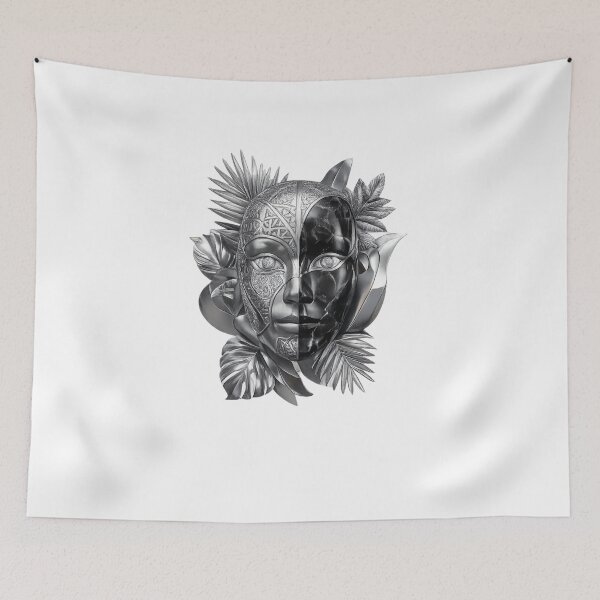 Item preview, Luxury Dual Face Mask Wall Art – Black & Silver Metallic Botanical Gothic Design designed and sold by MonaRose_Art.