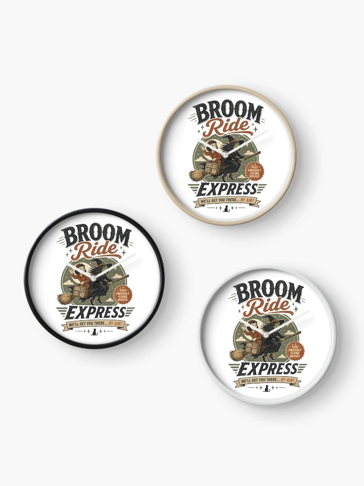 Thumbnail 3 of 4, Clock, Broom Ride Express designed and sold by CreativePrints3.