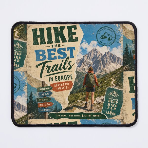 Item preview, TREK EUROPE— Vintage Travel Collage Poster (Hiking Trails) designed and sold by Jandedan.