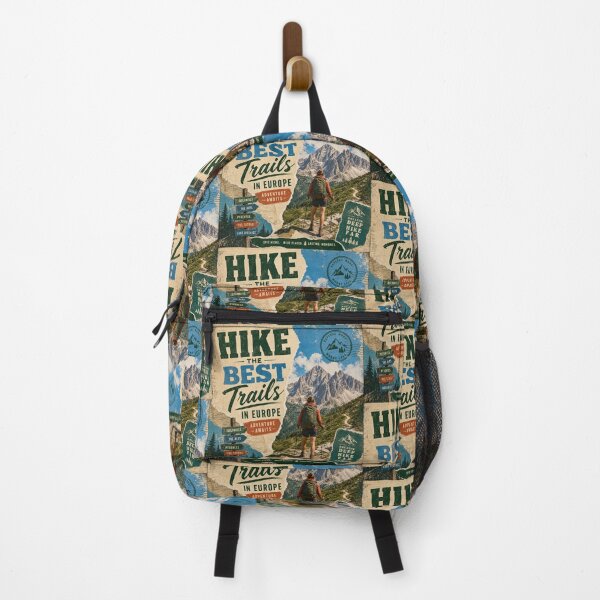 Item preview, TREK EUROPE— Vintage Travel Collage Poster (Hiking Trails) designed and sold by Jandedan.