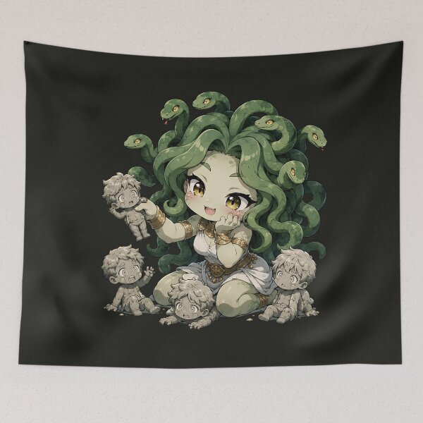Item preview, Medusa Playing | Chibi Medusa designed and sold by Funny Vintage Stickers And T-Shirts.