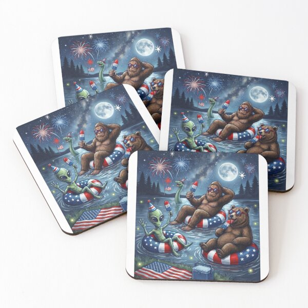 Item preview, Bigfoot Alien Bear IN Lake With Loch Ness 4th of July Lake Party designed and sold by HalloweenGift.