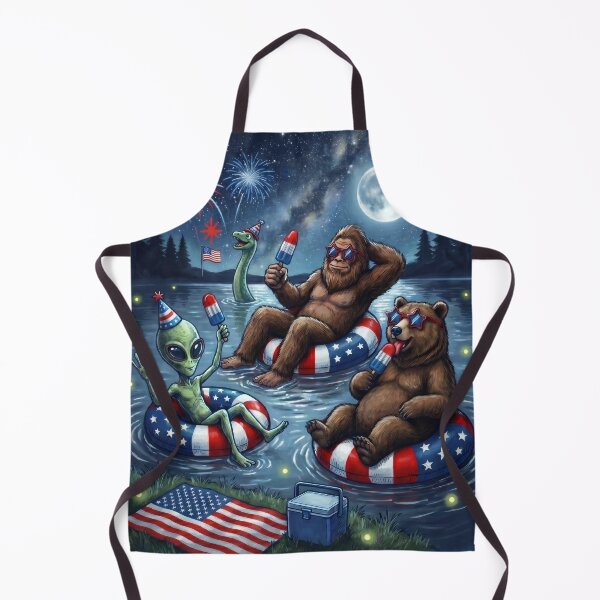 Item preview, Bigfoot Alien Bear IN Lake With Loch Ness 4th of July Lake Party designed and sold by HalloweenGift.