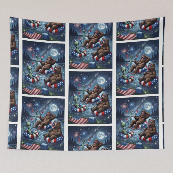 Item preview, Bigfoot Alien Bear IN Lake With Loch Ness 4th of July Lake Party designed and sold by HalloweenGift.