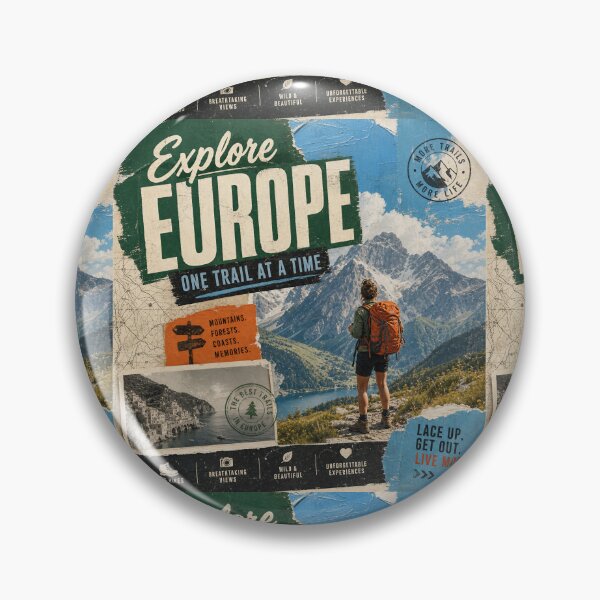 Item preview, TREK EUROPE — Modern Travel Collage Poster (Forest Green & Sky Blue) designed and sold by Jandedan.