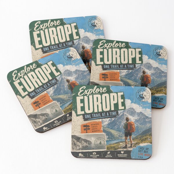 Item preview, TREK EUROPE — Modern Travel Collage Poster (Forest Green & Sky Blue) designed and sold by Jandedan.